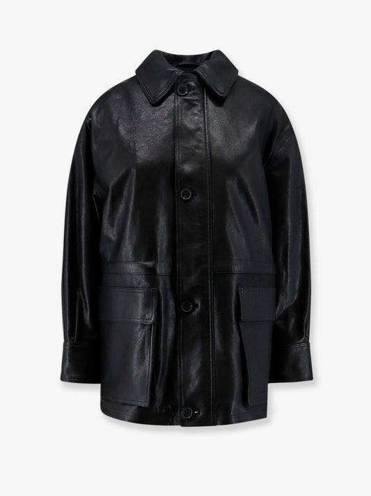 Maeve leather jacket with front button fastening