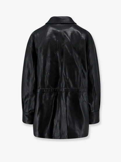Maeve leather jacket with front button fastening thumbnail