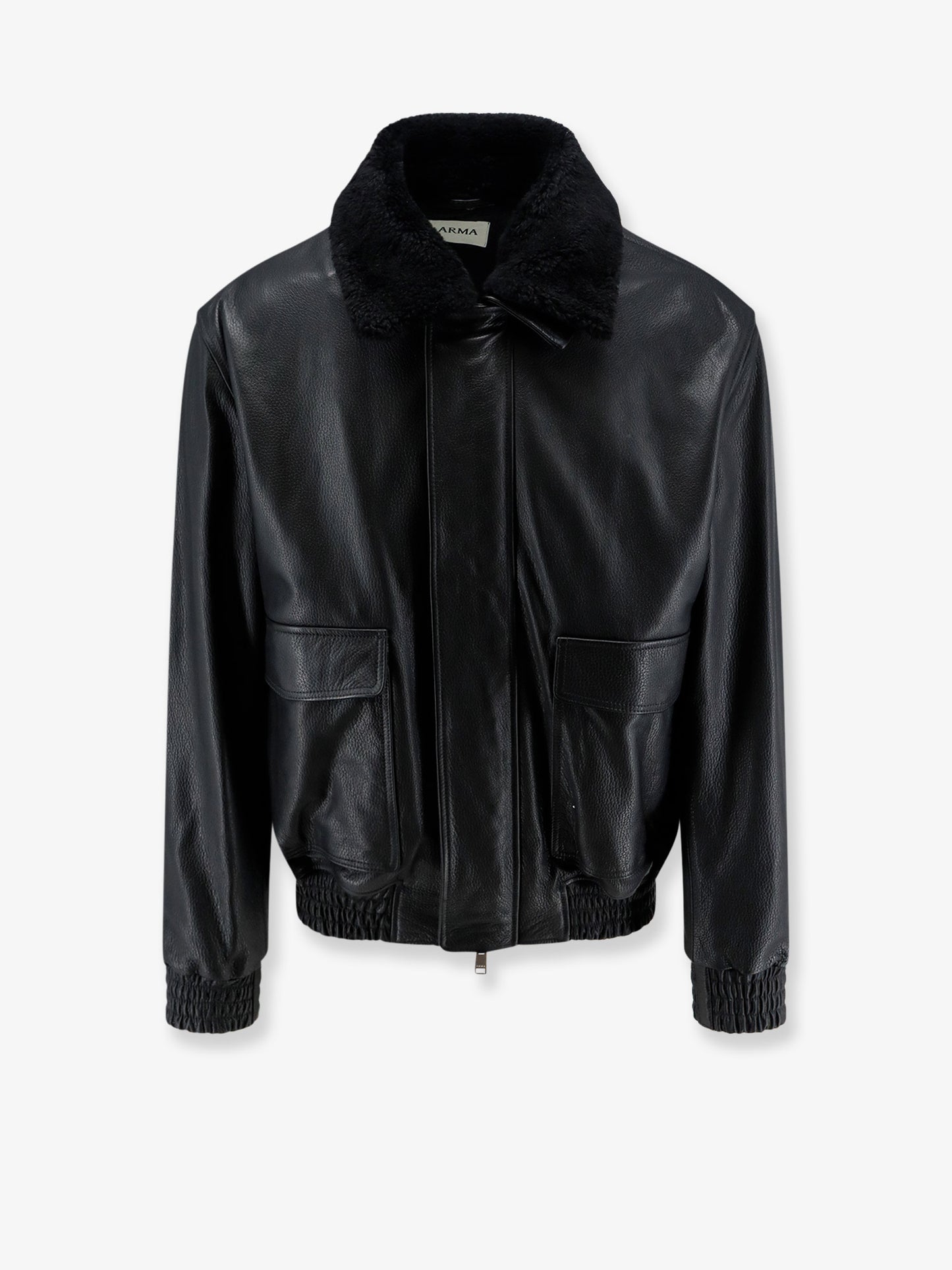 Bari leather jacket with faux fur collar