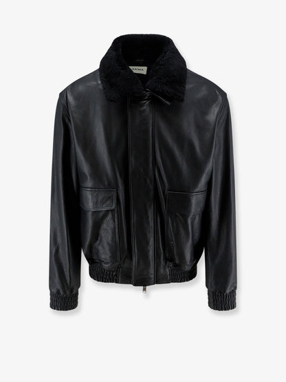 Bari leather jacket with faux fur collar thumbnail