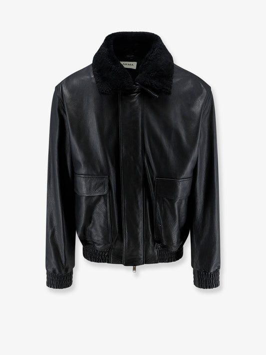 Bari leather jacket with faux fur collar