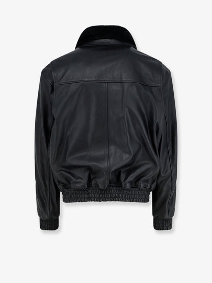 Bari leather jacket with faux fur collar thumbnail