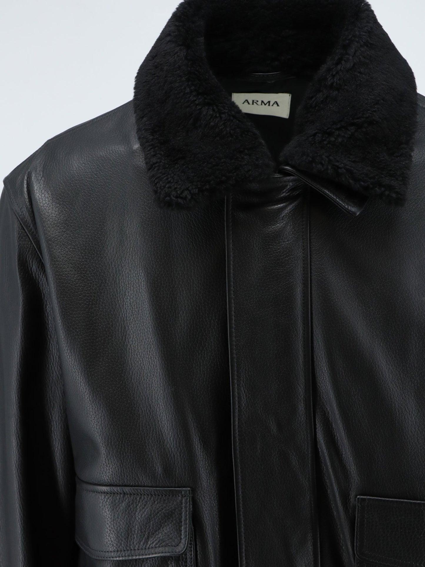 Bari leather jacket with faux fur collar