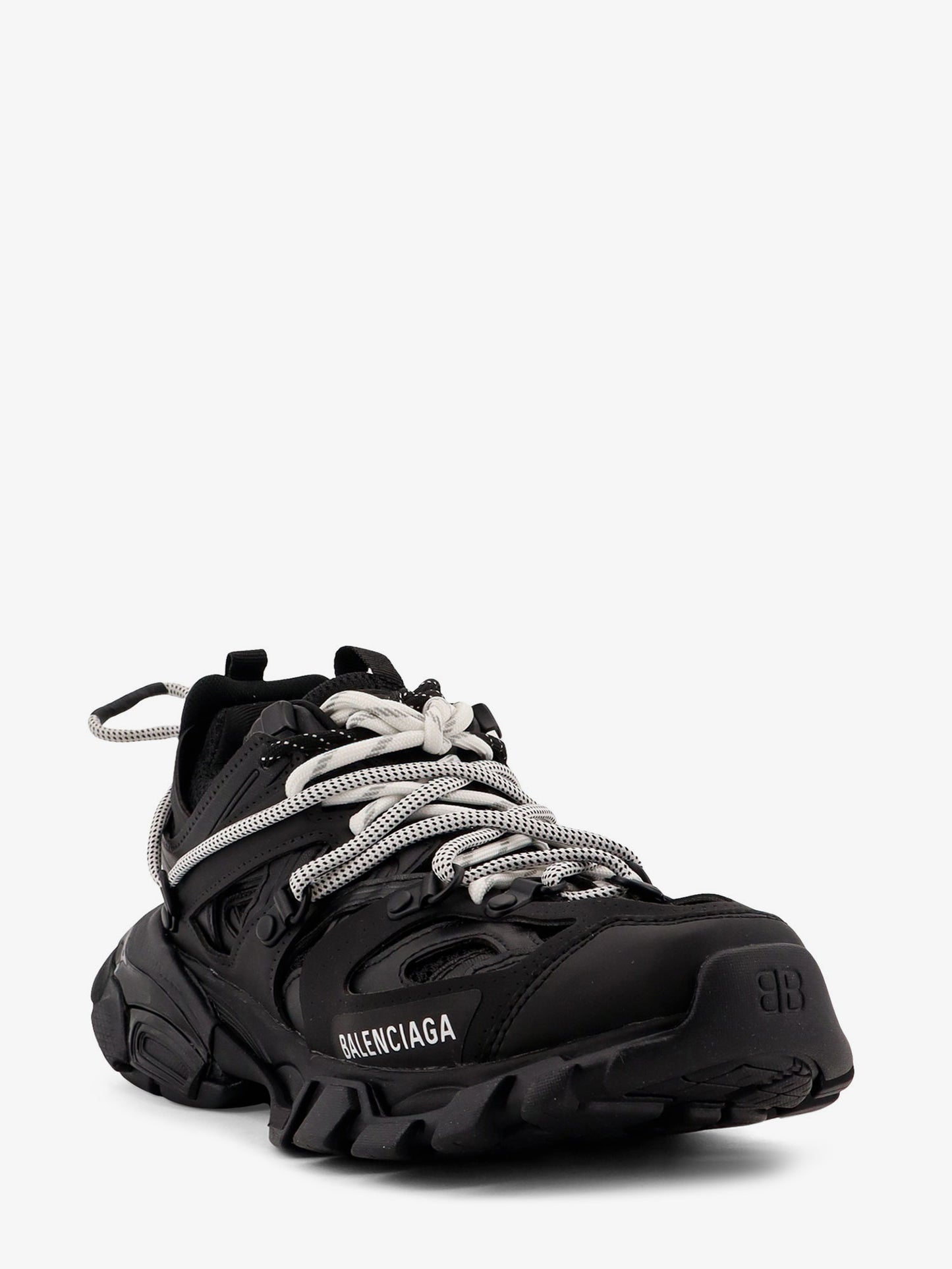 Track mesh sneakers with double laces
