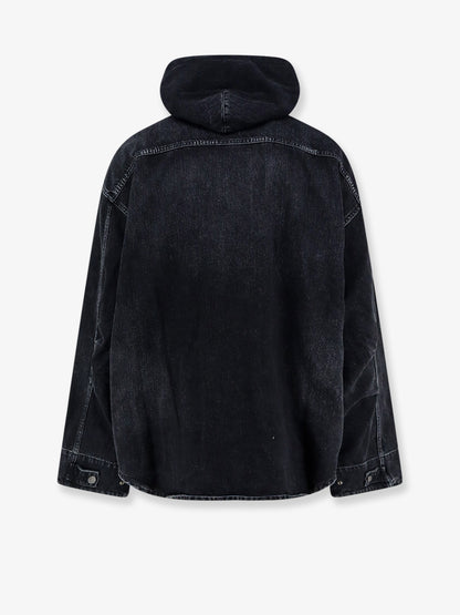 Black denim jacket with embroidered logo on the front thumbnail