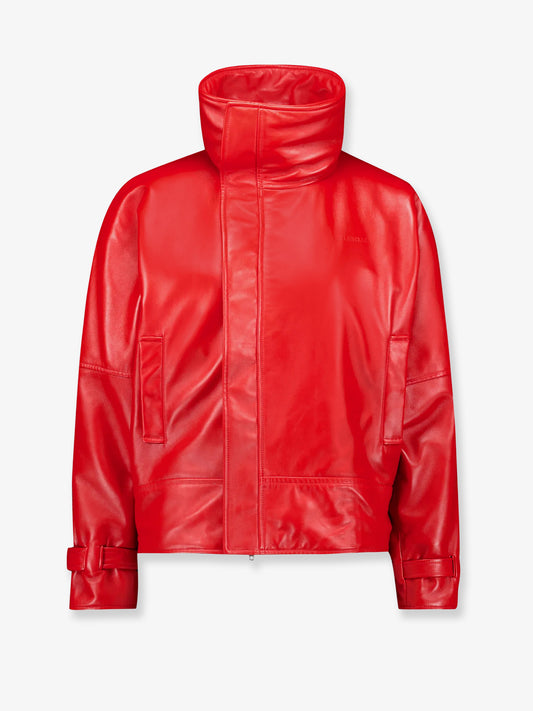 Arrotondato leather jacket with engraved lettering logo on the front