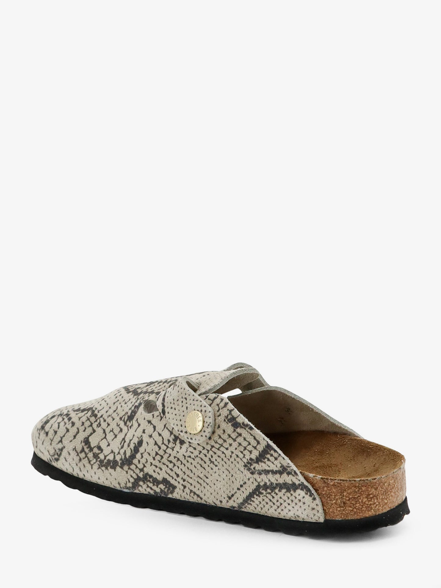 Boston suede sabot with python print