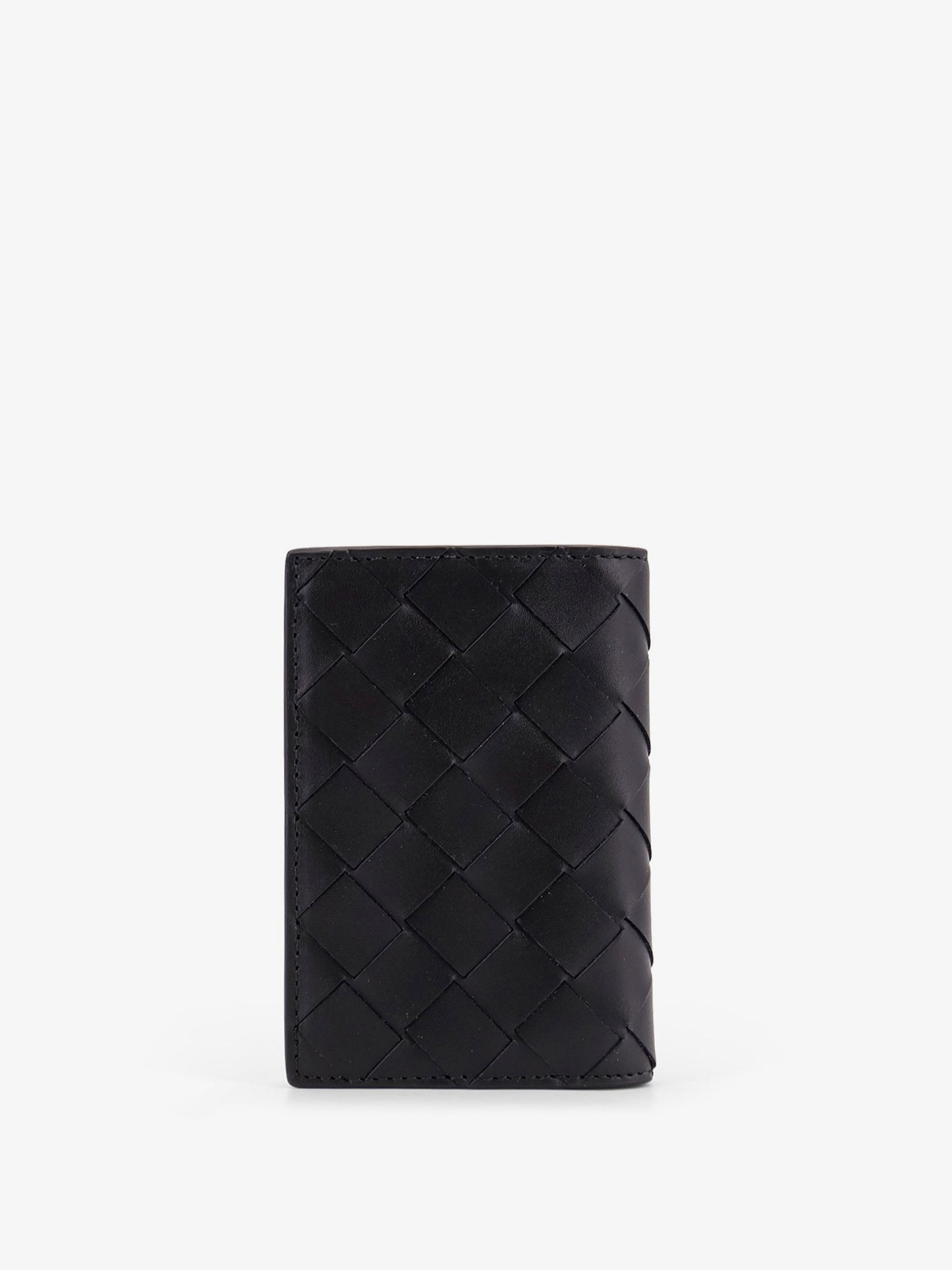 Leather card holder with Intrecciato pattern