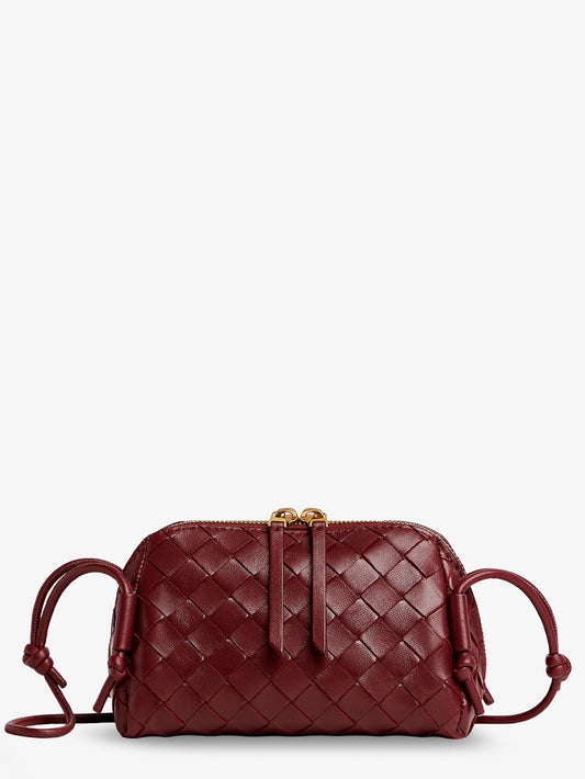 Concert Pouch Leather Shoulder Bag with Intrecciato Pattern