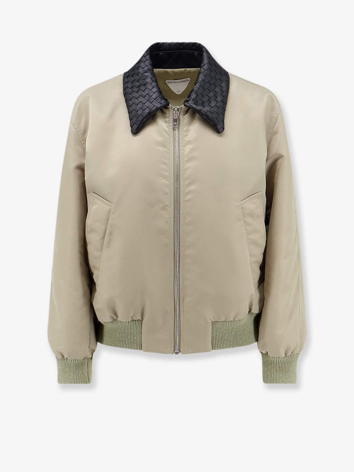 Nylon blouson with Intrecciato leather collar