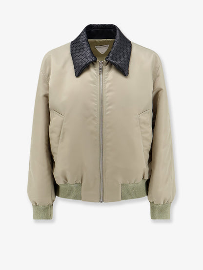 Nylon blouson with Intrecciato leather collar thumbnail