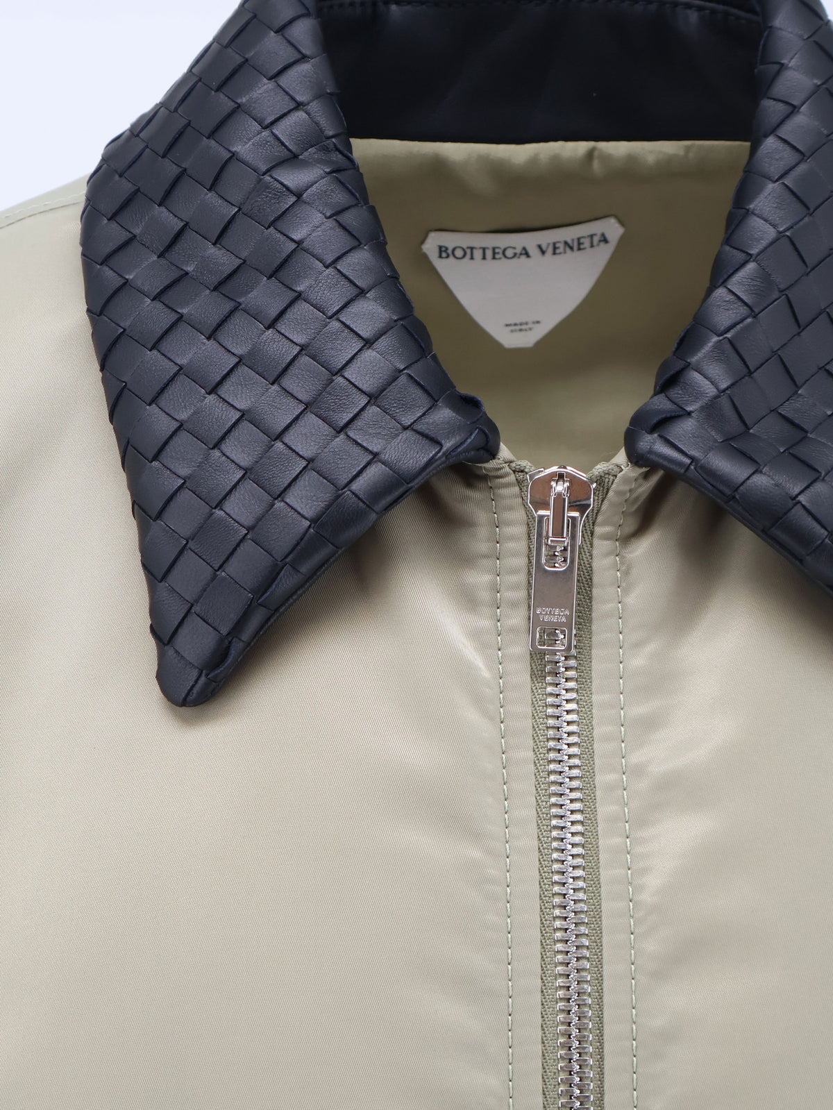 Nylon blouson with Intrecciato leather collar