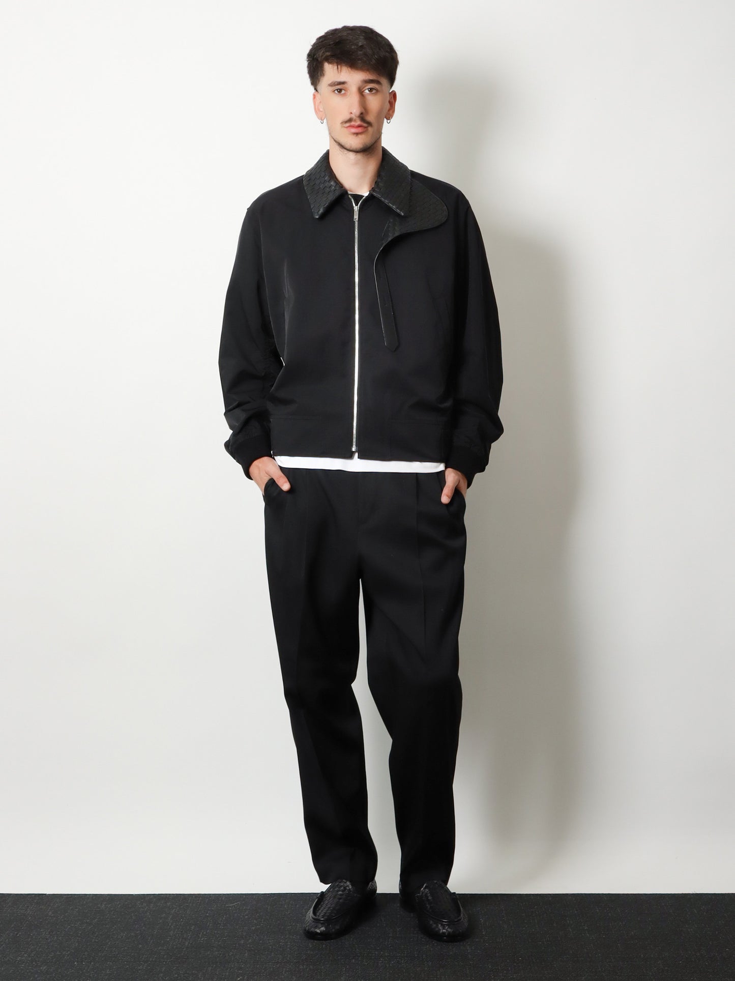 Nylon and cotton jacket with Intrecciato details