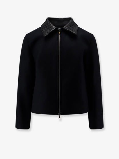 Wool jacket with leather collar with Intrecciato motif thumbnail