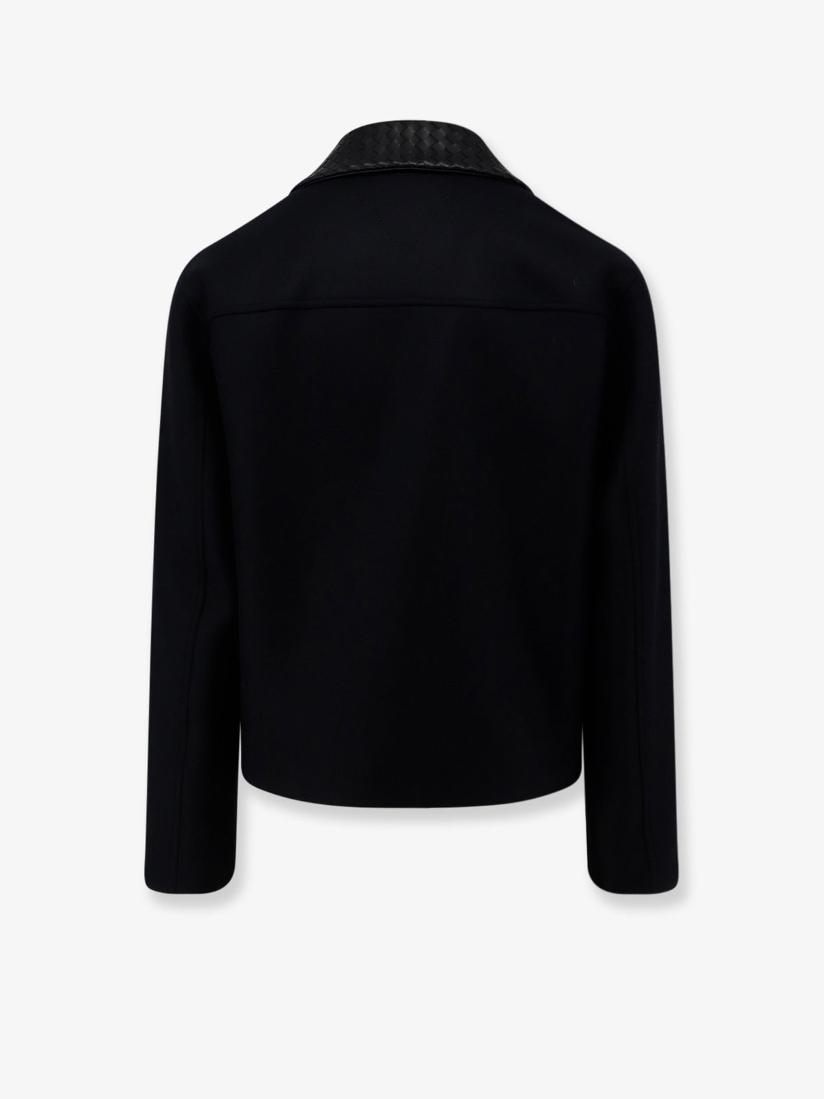 Wool jacket with leather collar with Intrecciato motif