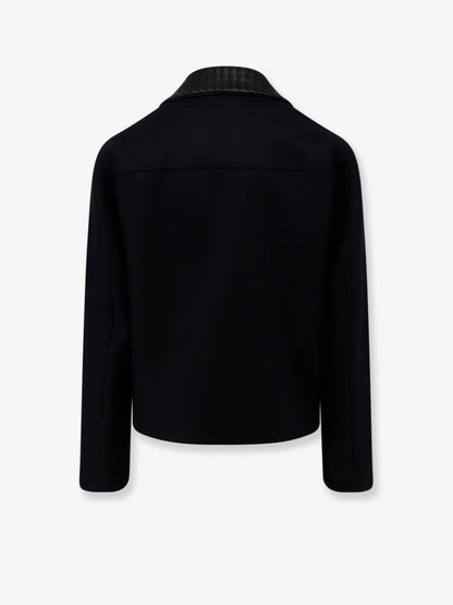 Wool jacket with leather collar with Intrecciato motif thumbnail