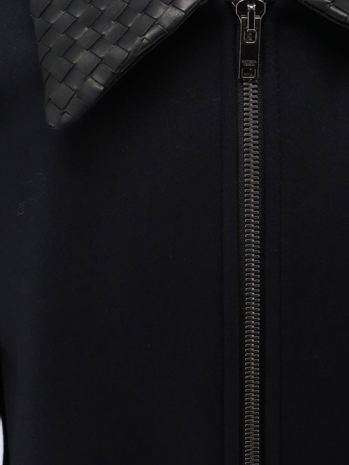 Wool jacket with leather collar with Intrecciato motif