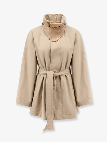 Lightweight cotton trench coat with Intrecciato leather detail thumbnail