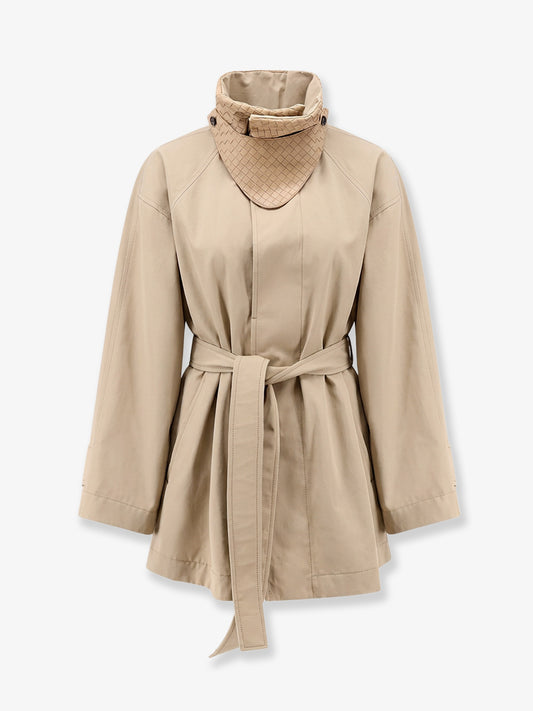 Lightweight cotton trench coat with Intrecciato leather detail