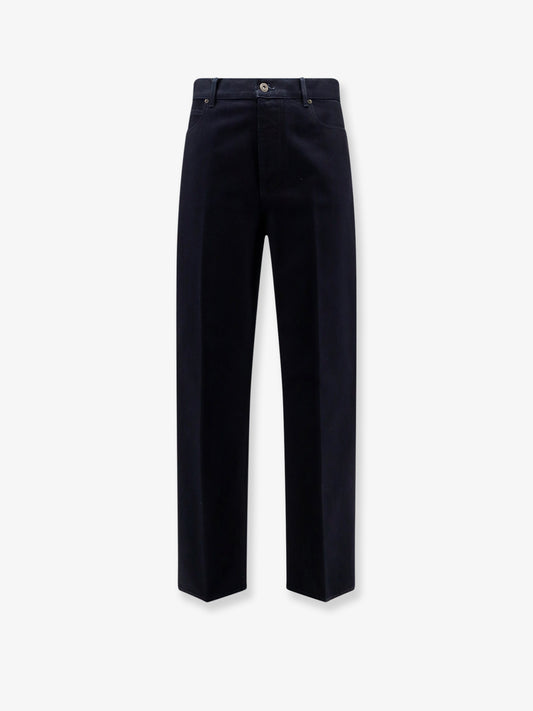 Jeans with leather patch with embossed Intrecciato motif