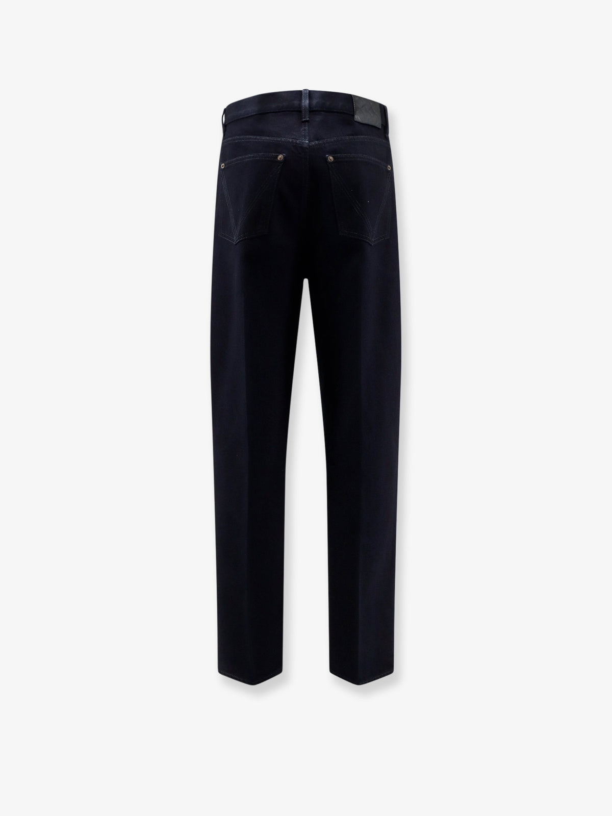 Jeans with leather patch with embossed Intrecciato motif