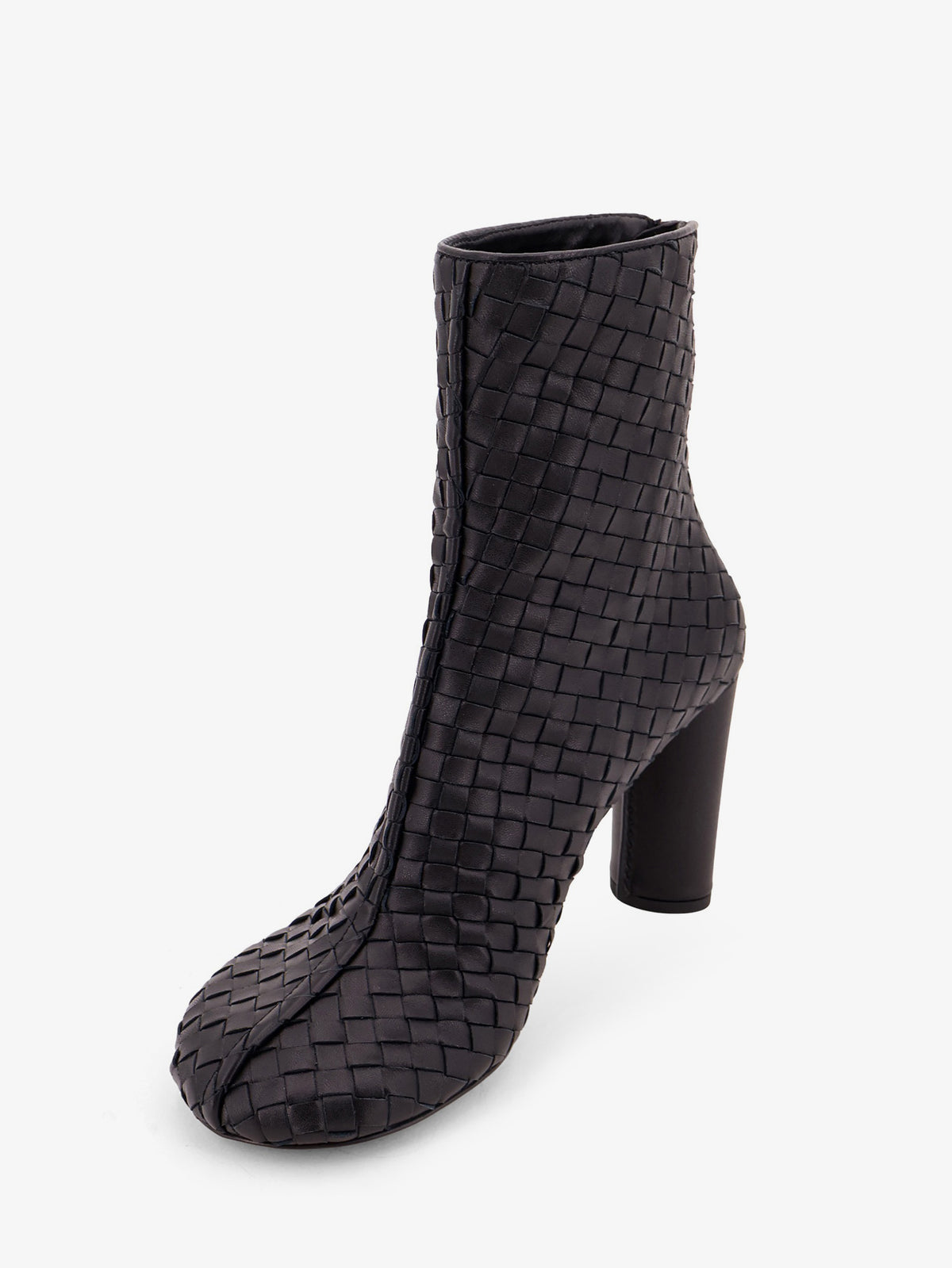 Cherry leather ankle boots with woven pattern