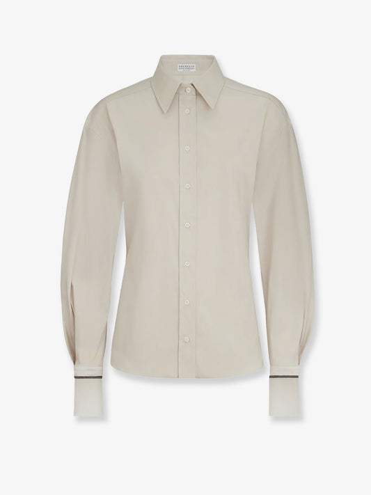 Cotton blend shirt with silk cuffs