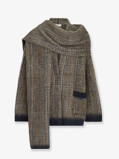 Mohair, polyamide and wool blend cardigan with an integrated scarf thumbnail