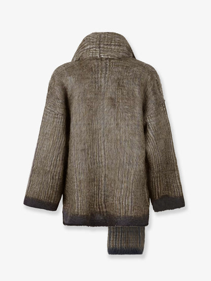Mohair, polyamide and wool blend cardigan with an integrated scarf thumbnail