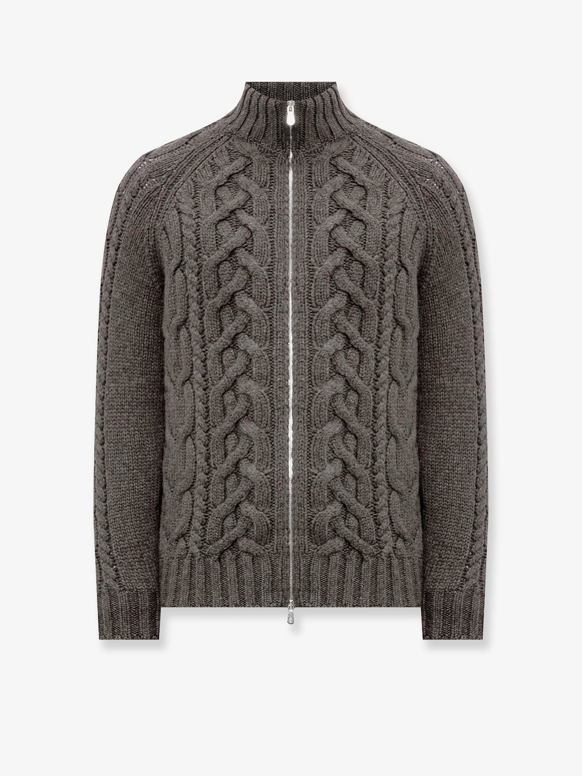 Cable knit cardigan with zip in cashmere
