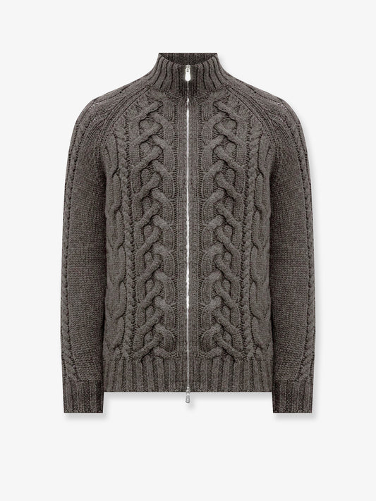 Cable knit cardigan with zip in cashmere