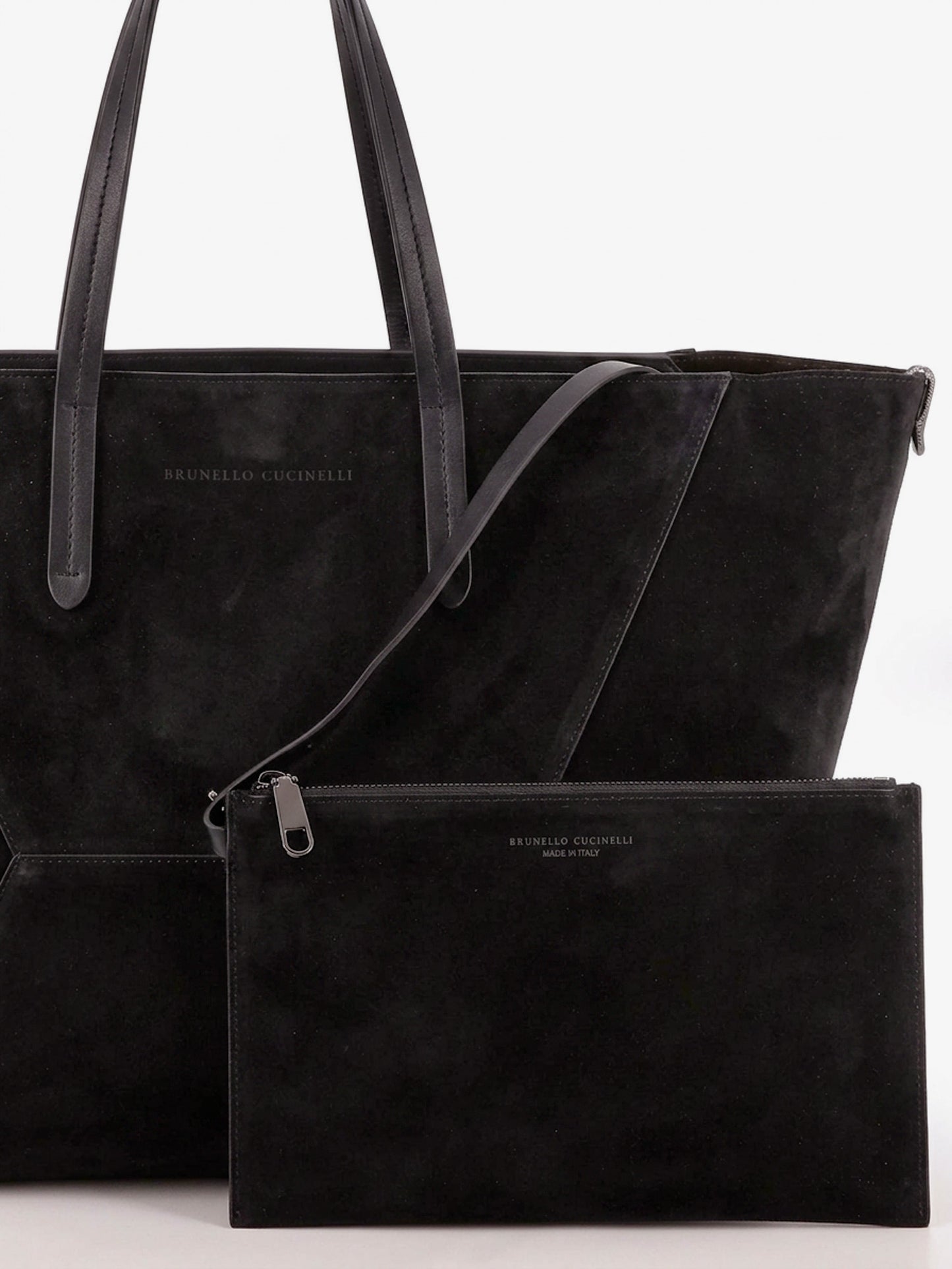 BC Duo suede shoulder bag with engraved logo