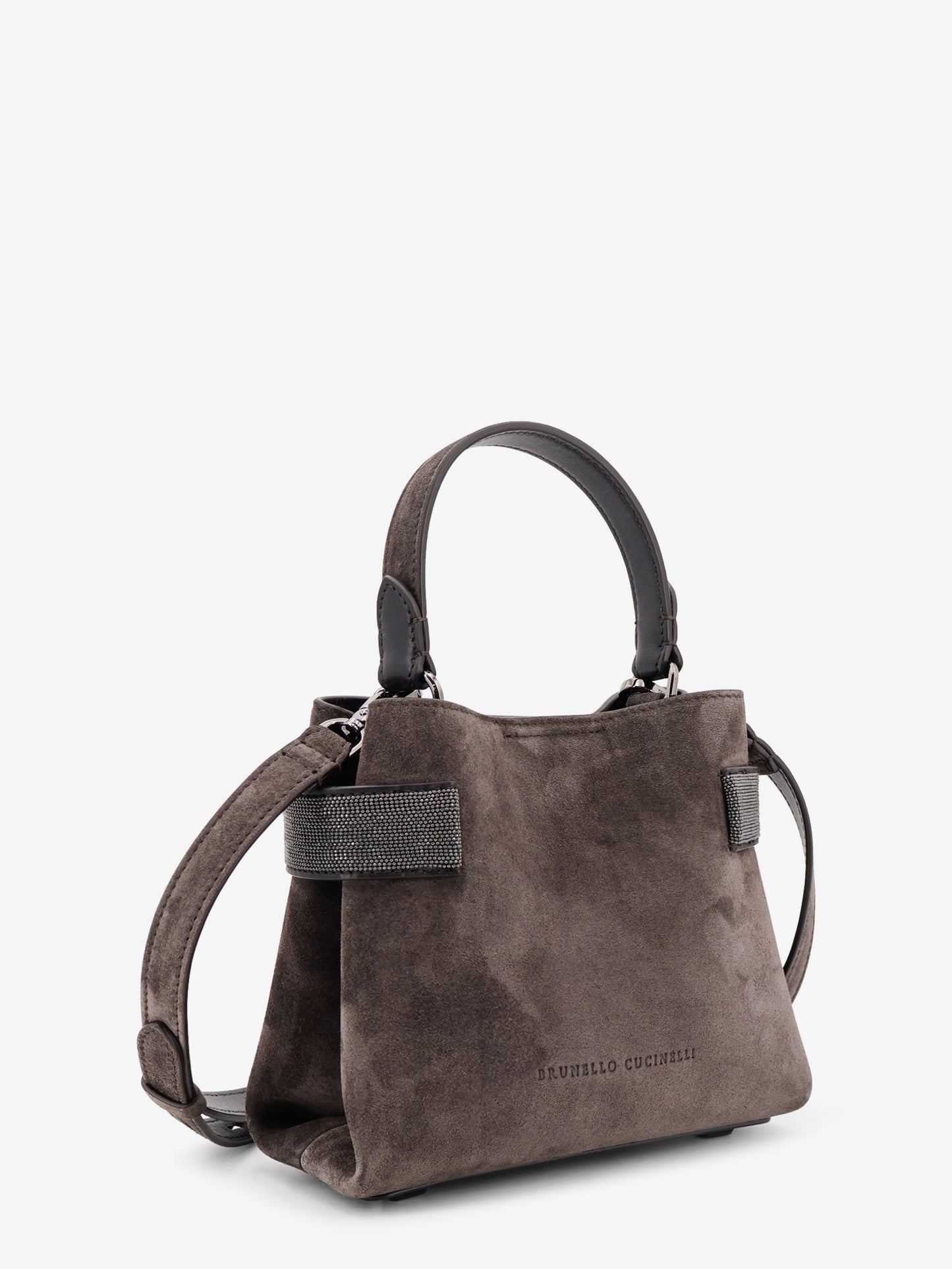 Suede crossbody bag with Monili detail