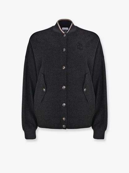 Cashmere interlock bomber jacket with logo thumbnail