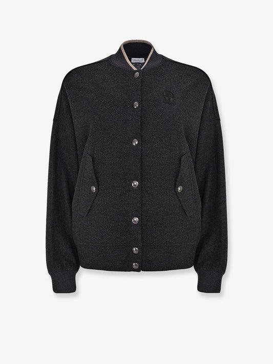 Bomber in interlock di cashmere con logo