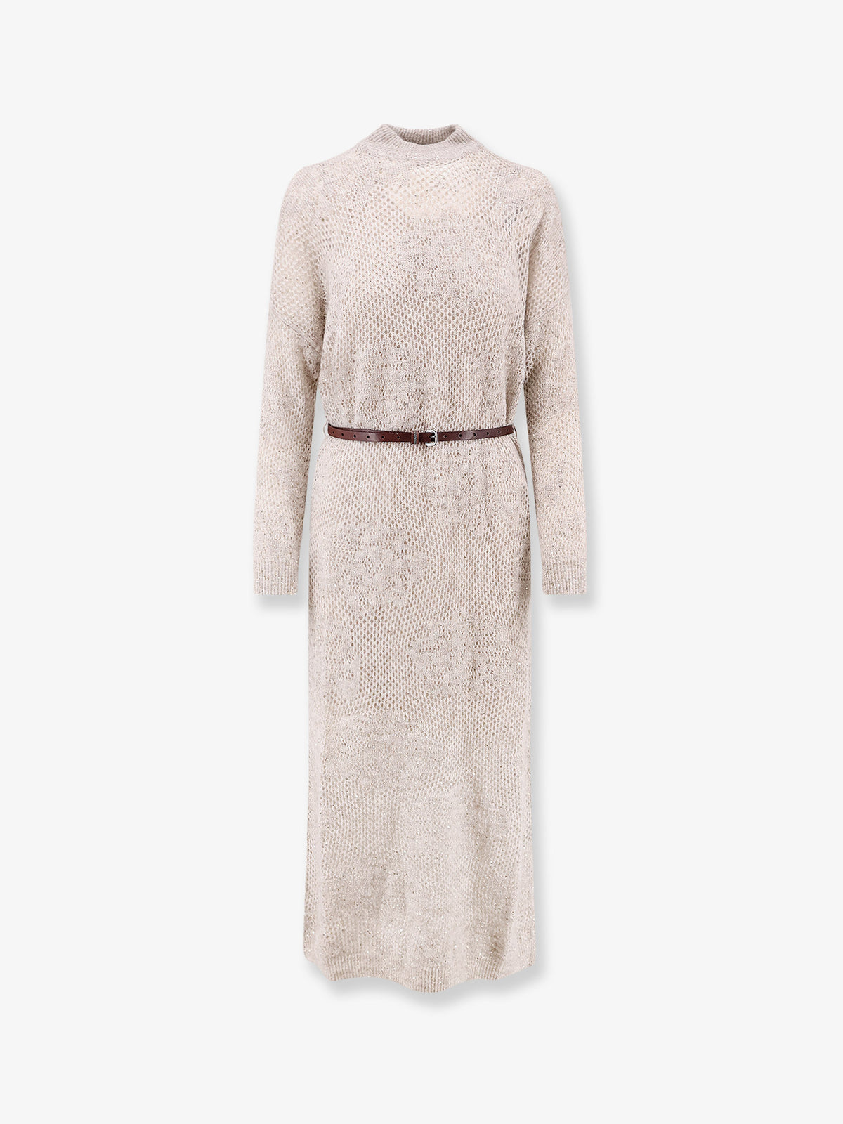 Mohair and wool blend long dress with all-over dazzling detail