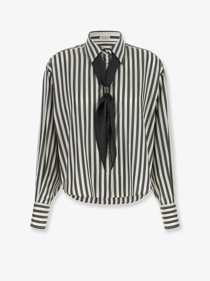 Striped silk shirt with foulard thumbnail