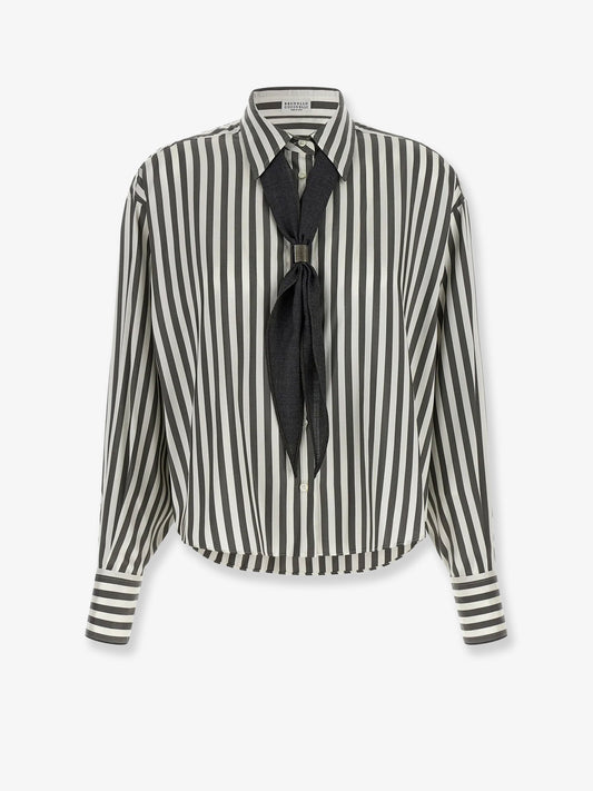 Camicia in seta a righe con foulard
