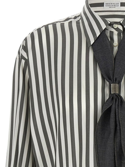 Striped silk shirt with foulard thumbnail