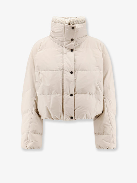 Down jacket with shearling collar