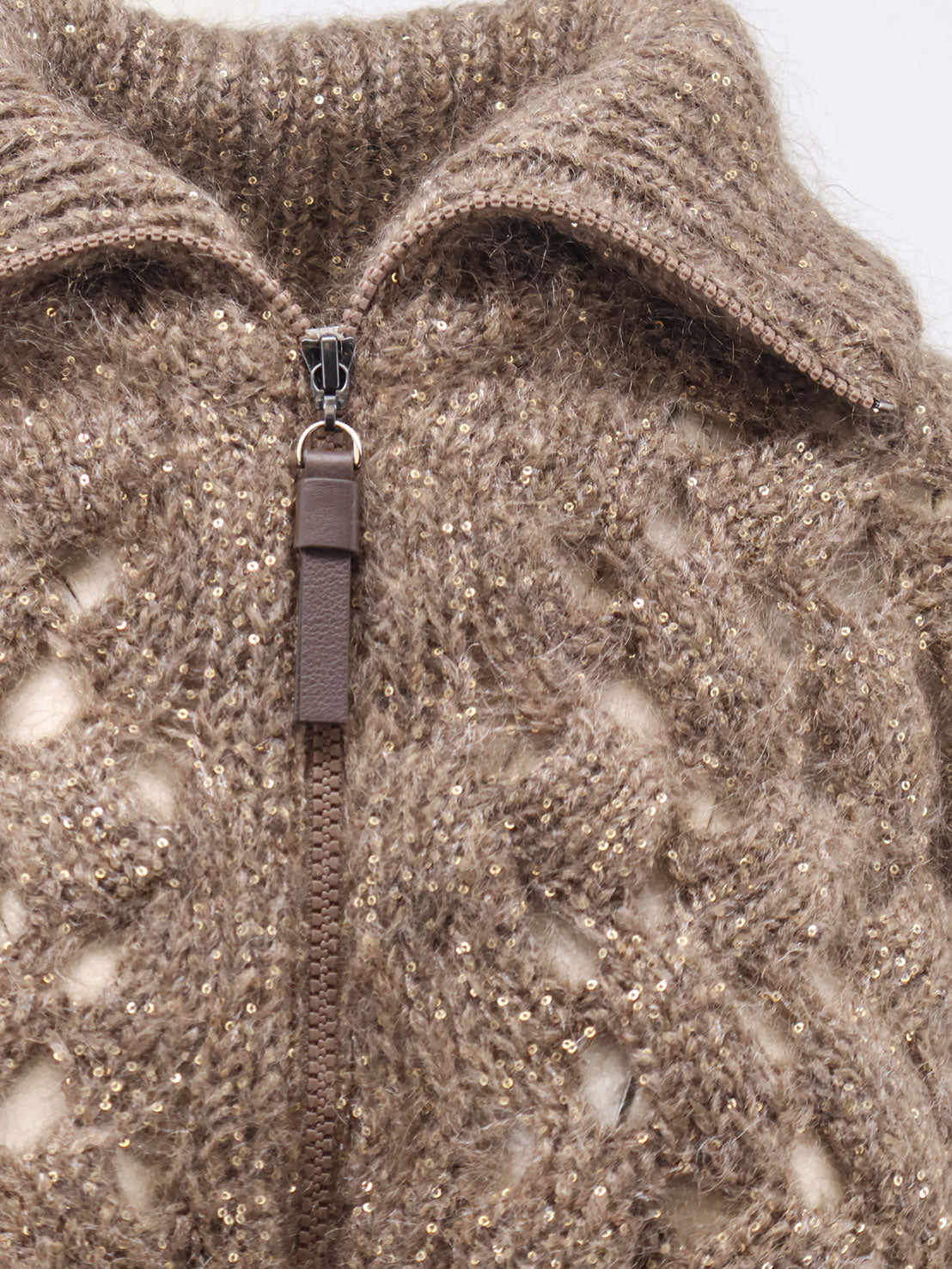 Perforated cardigan with micro-sequins