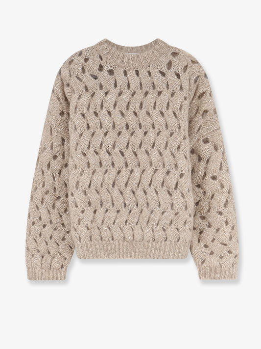 Perforated sweater with micro sequins