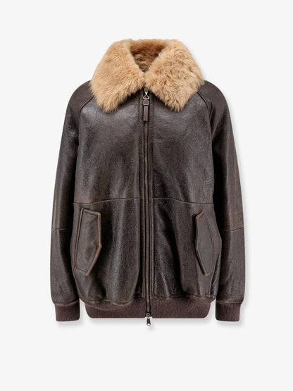 Leather jacket with shearling collar thumbnail