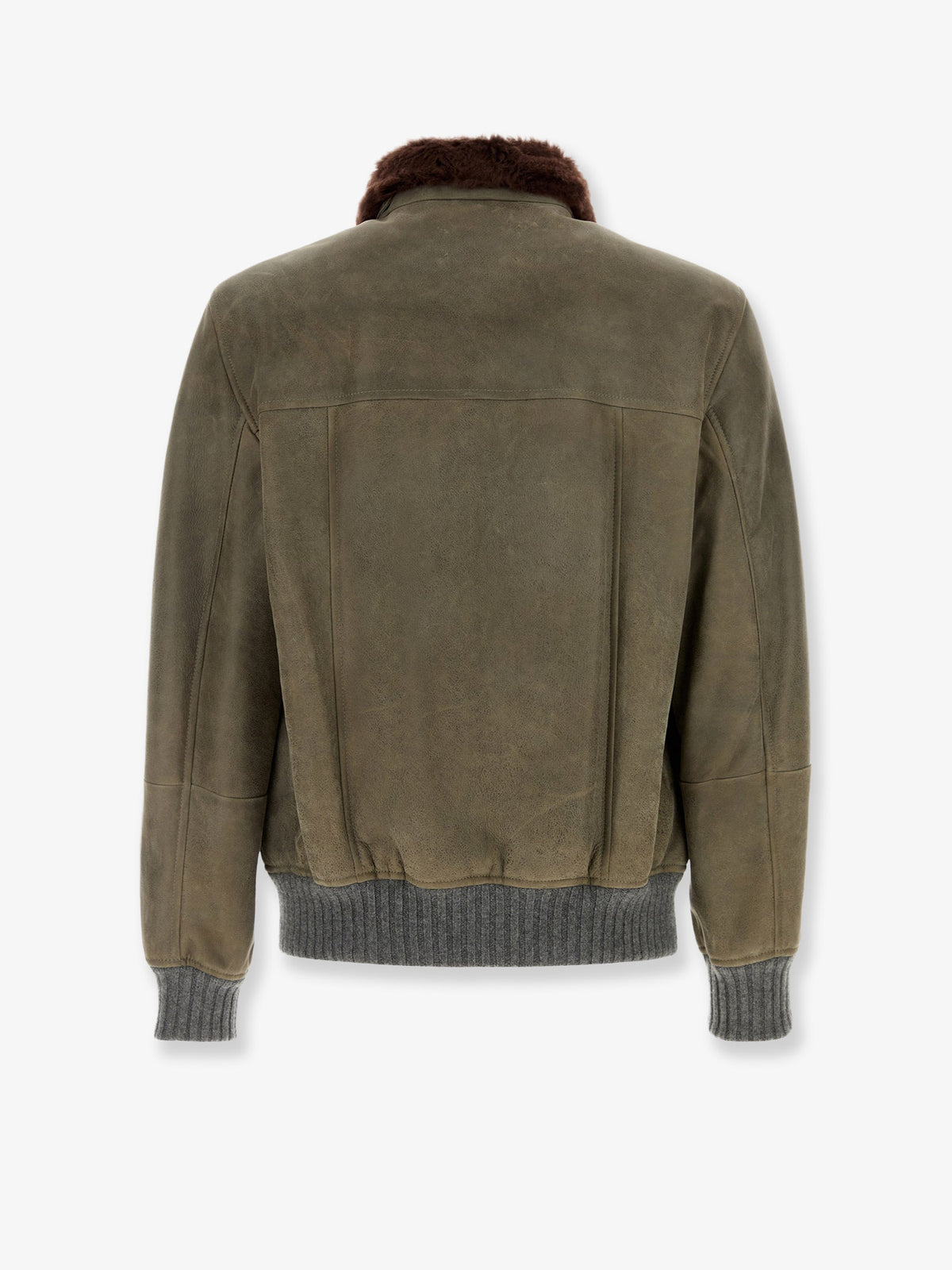 Waxed shearling bomber jacket with shearling collar