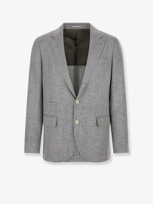 Blazer decostruito in chevron di lana, alpaca e seta