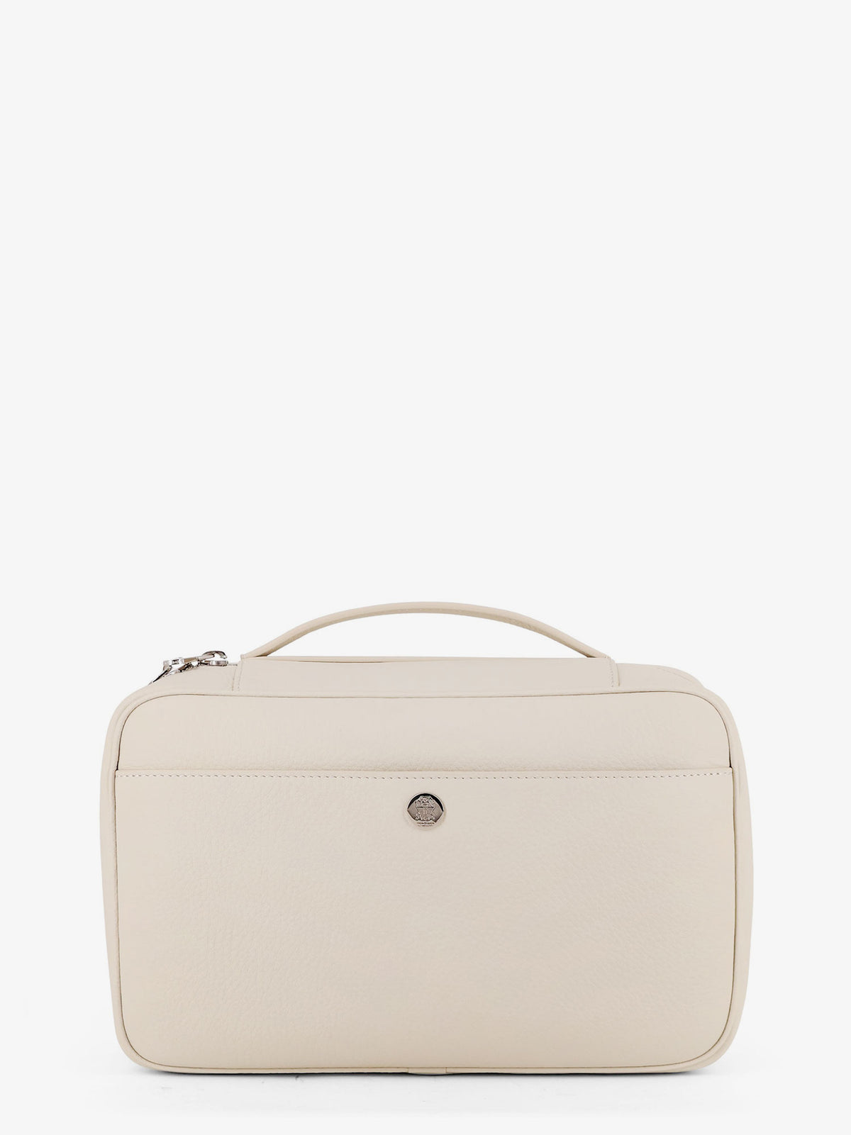 Leather beauty case with metal logo detail