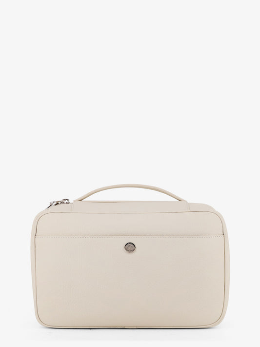 Leather beauty case with metal logo detail