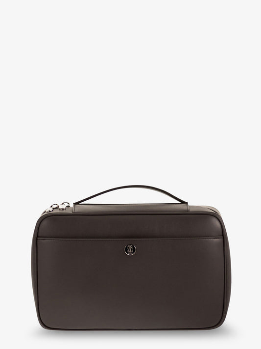 Leather beauty case with metal logo detail
