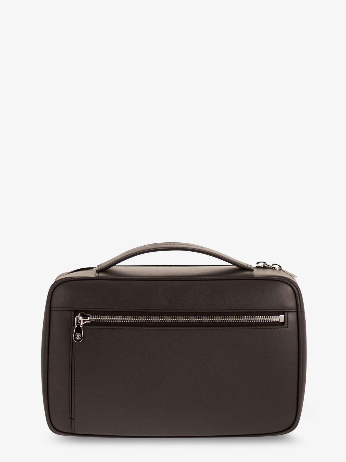 Leather beauty case with metal logo detail