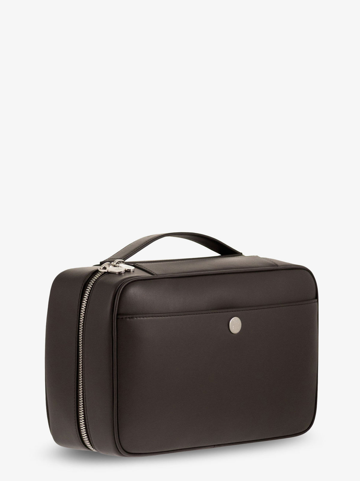 Leather beauty case with metal logo detail